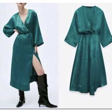 Zara Satin Effect Midi Dress With Slit