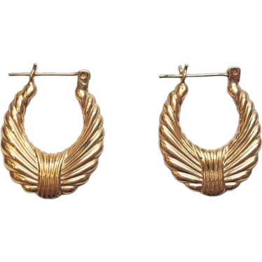 14K Yellow Gold Oval Shrimp Hoop Earrings #17513