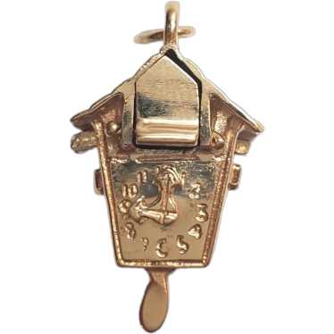 14K Yellow Gold Articulated Cuckoo Clock Charm #1… - image 1