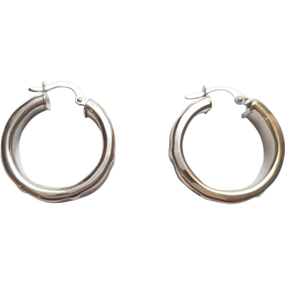 14K White Gold Ribbed Hoop Earrings #17625 - image 1