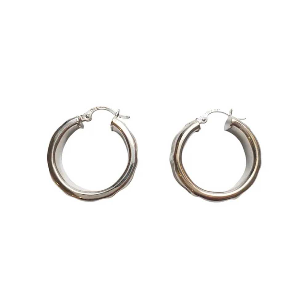 14K White Gold Ribbed Hoop Earrings #17625 - image 2