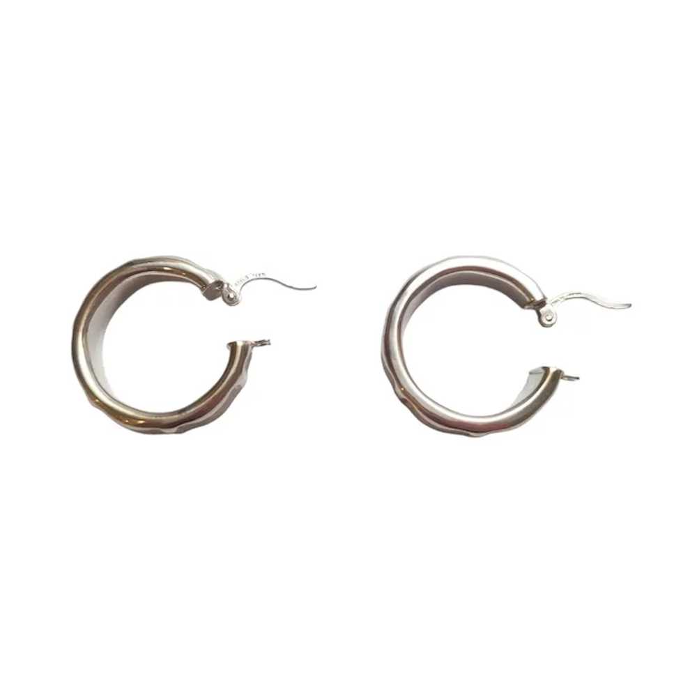 14K White Gold Ribbed Hoop Earrings #17625 - image 3