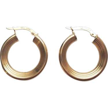 14K Yellow Gold Concave Ribbed Hoop Earrings #1762