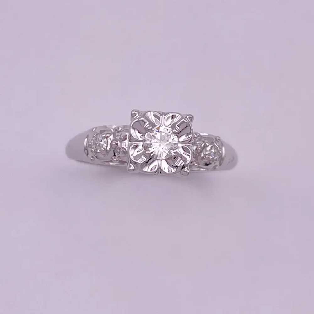 Vintage Diamond Engagement Ring 14K White Gold Il… - image 3