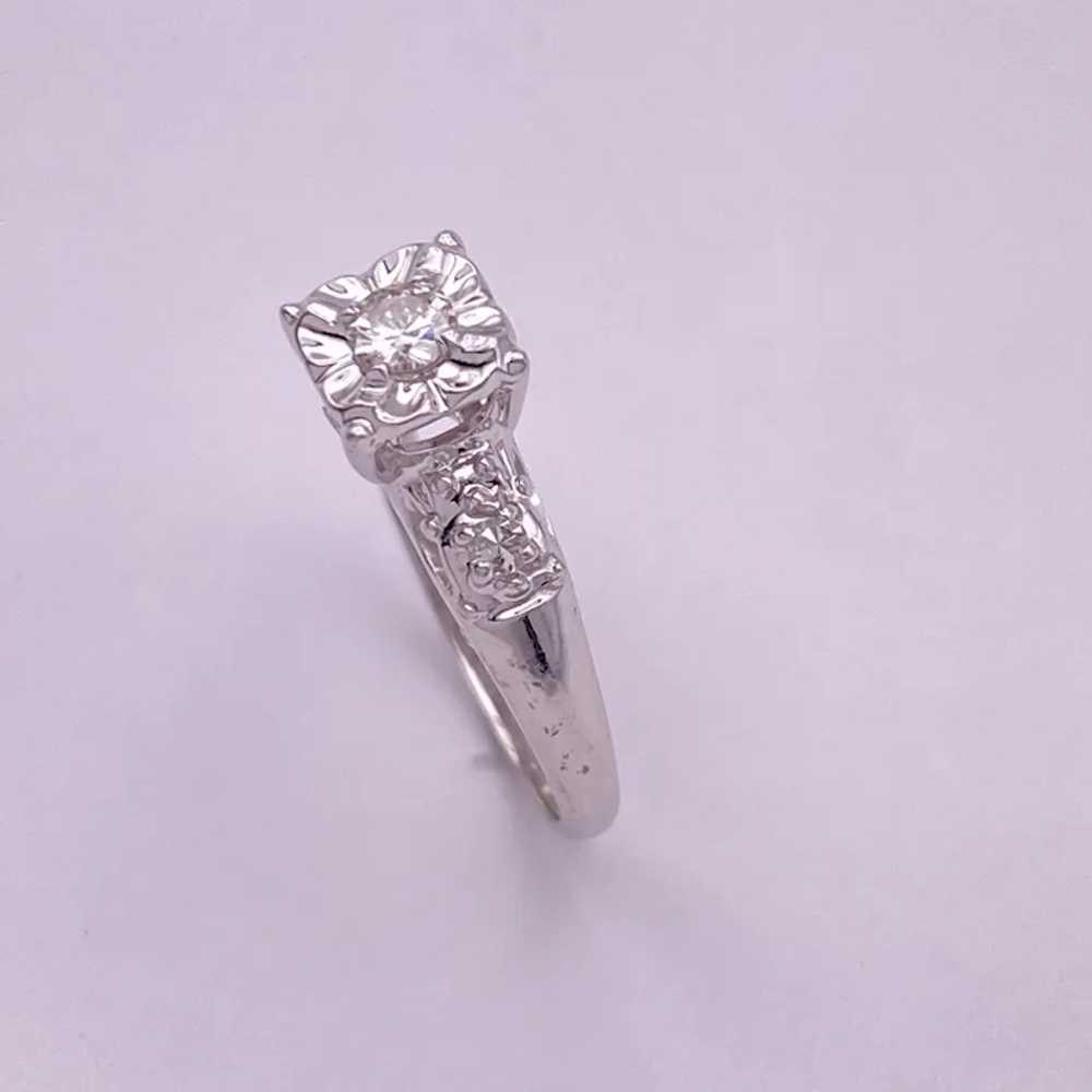 Vintage Diamond Engagement Ring 14K White Gold Il… - image 4