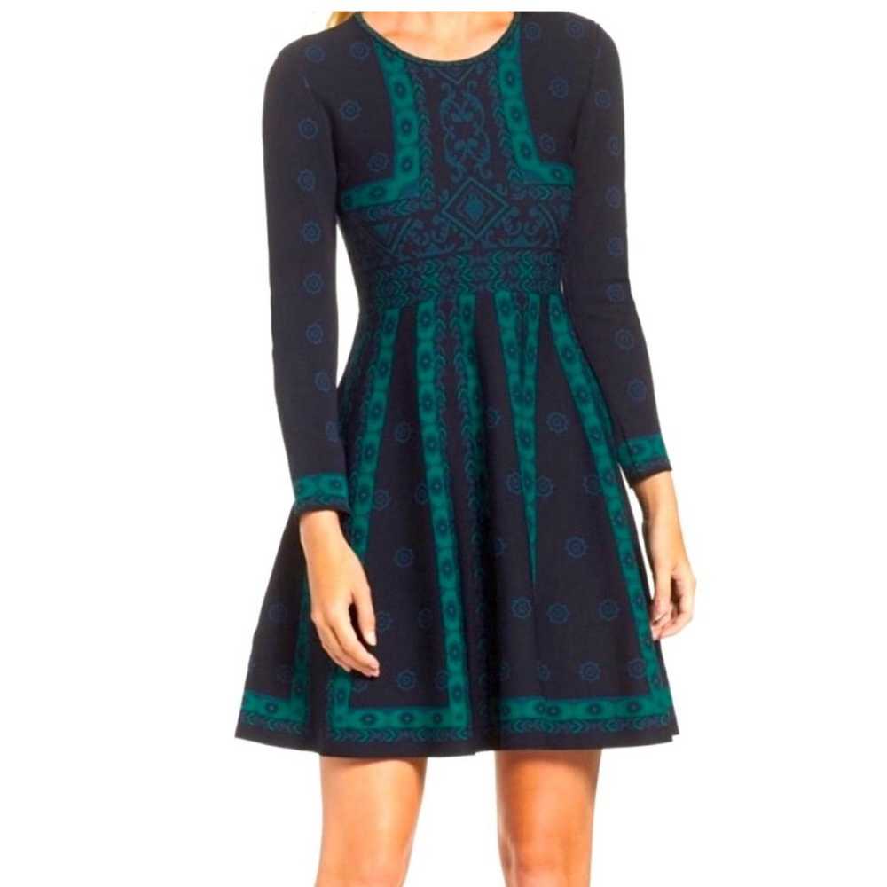 Eliza J Pattern Double-Knit Fit & Flare Dress XS - image 1