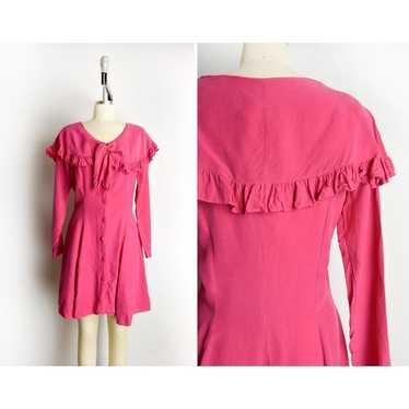 1980s Magenta Dress Size Small 80s Hot Pink Dress… - image 1