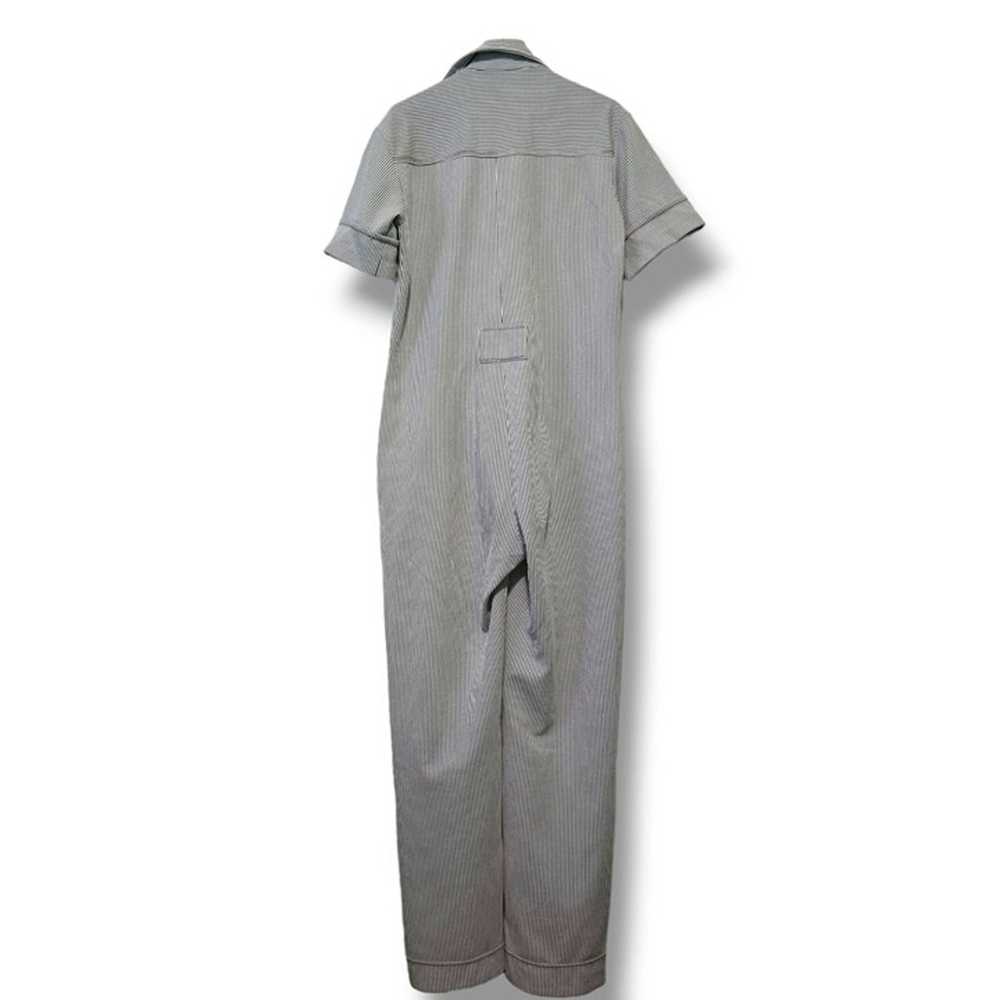 Handmade coverall jumpsuit grey stripe with red s… - image 2