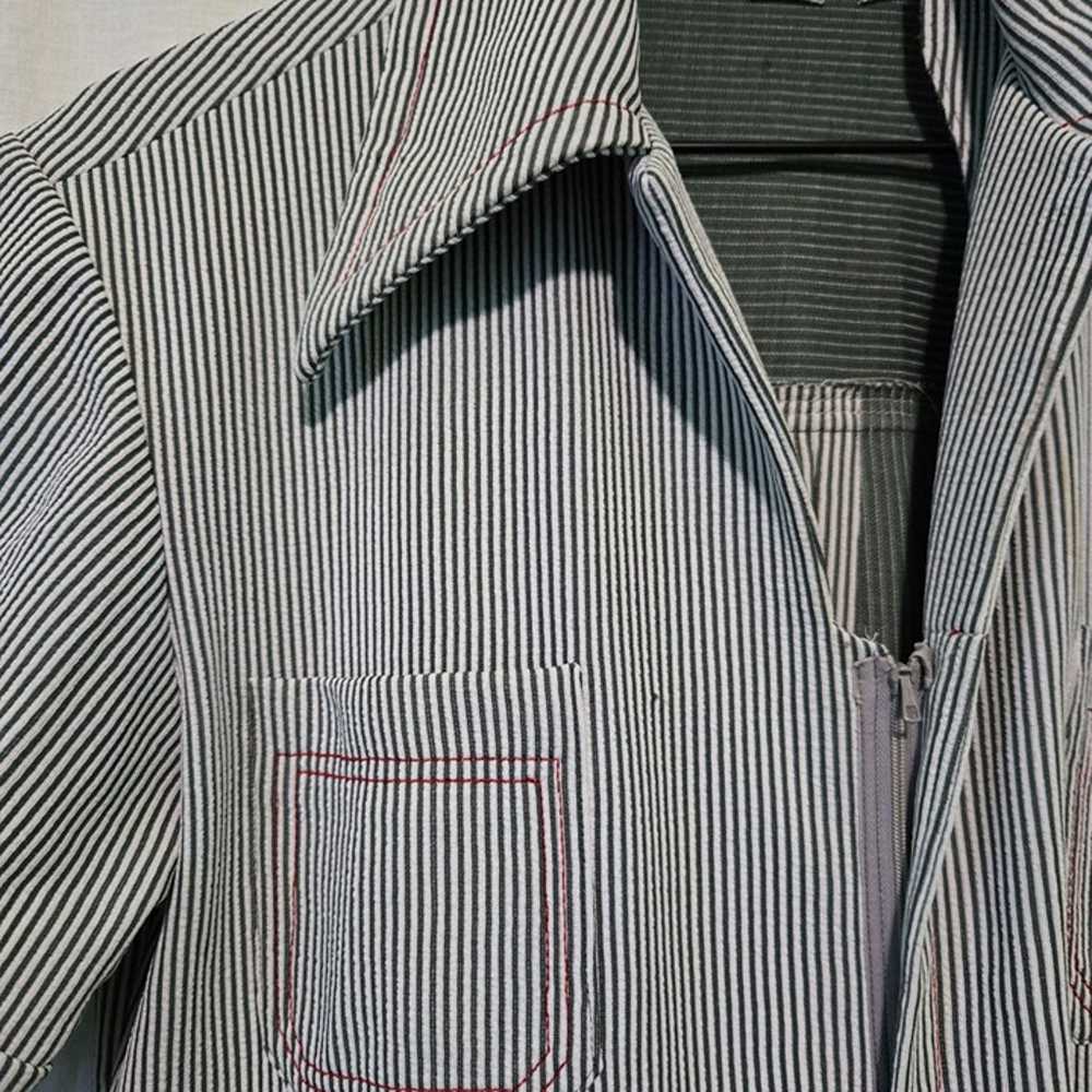 Handmade coverall jumpsuit grey stripe with red s… - image 5
