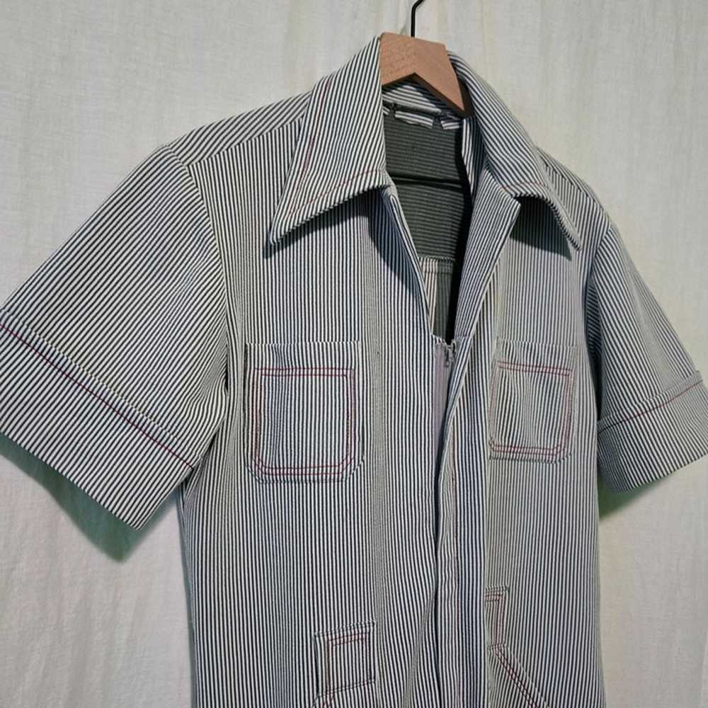 Handmade coverall jumpsuit grey stripe with red s… - image 6