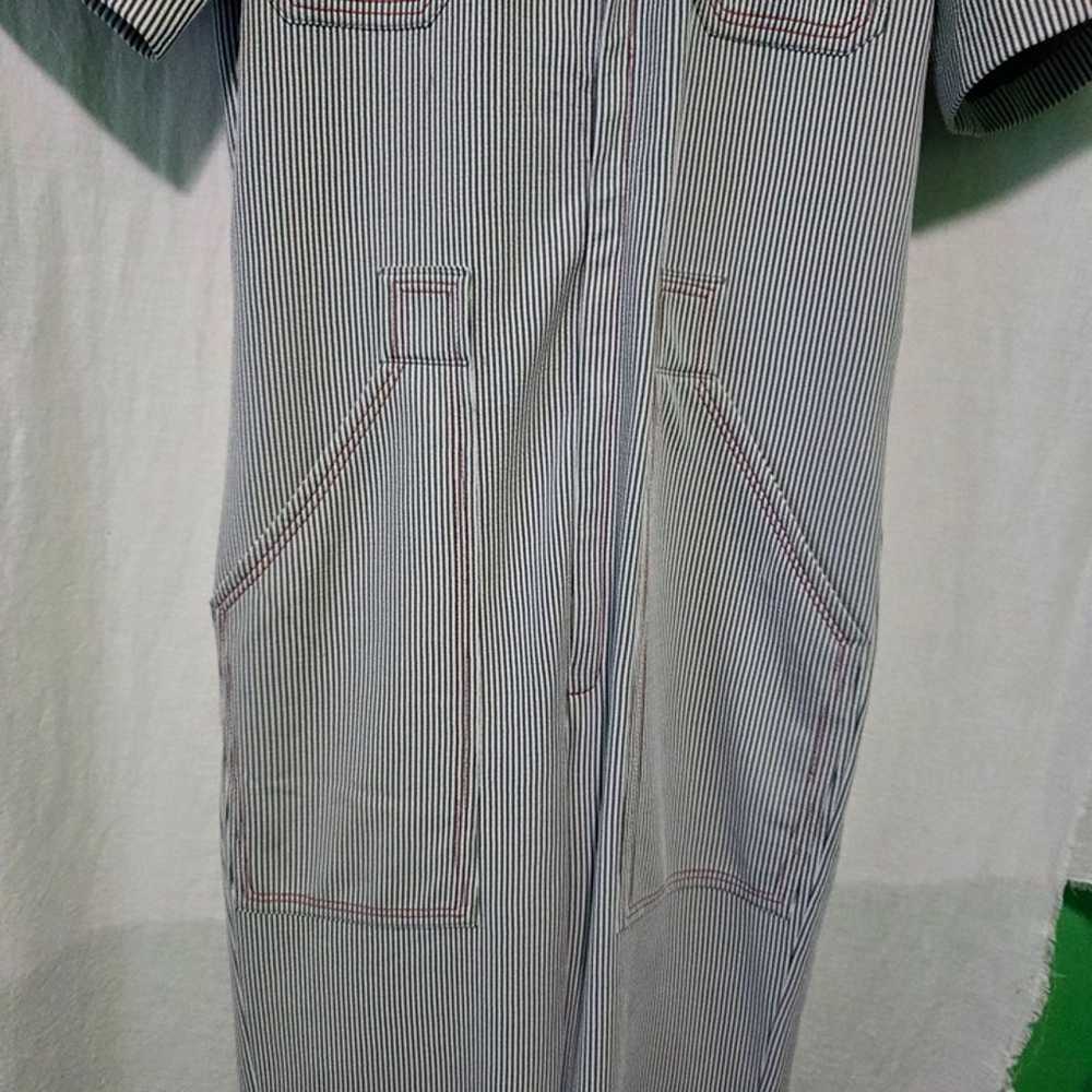 Handmade coverall jumpsuit grey stripe with red s… - image 7