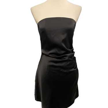 WAYF Black Satin Strapless Mini Dress
