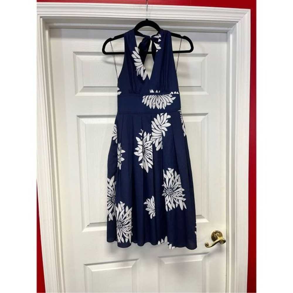 Adrianna Papell Navy Floral Print Halter Tie Dres… - image 2