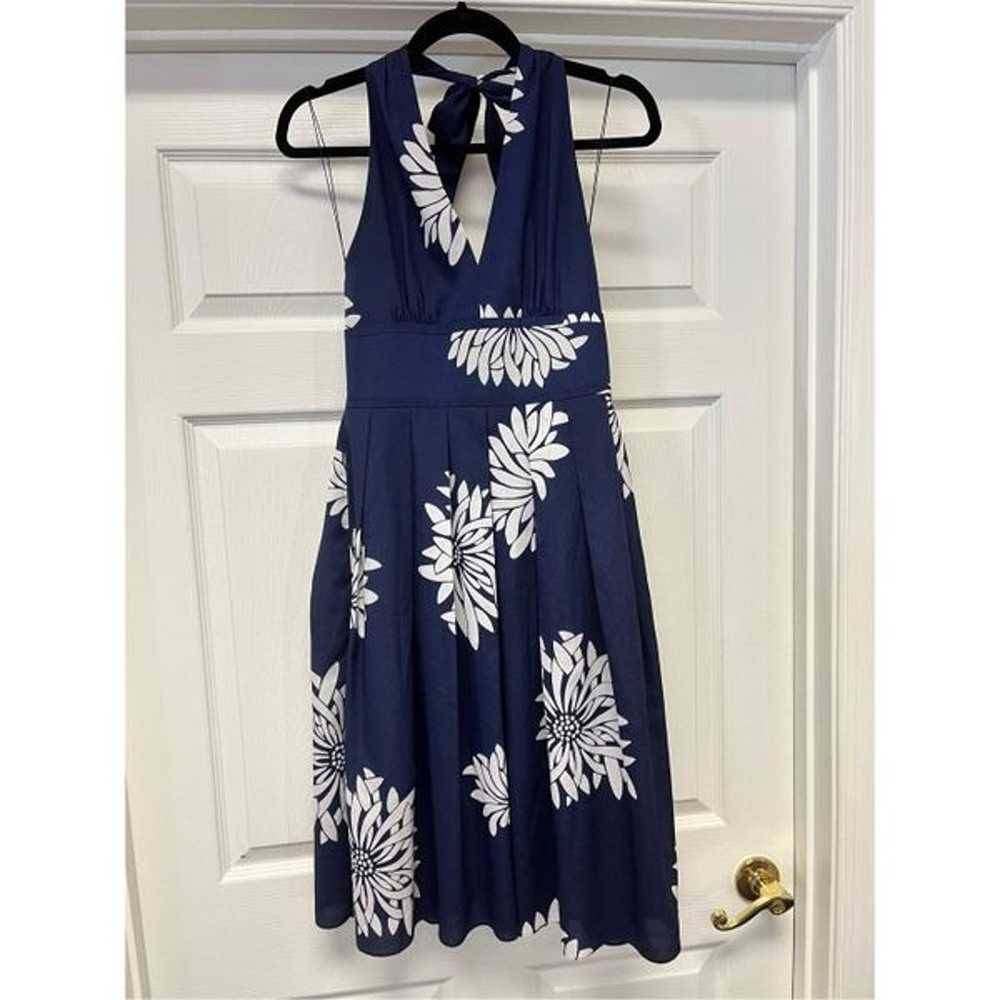 Adrianna Papell Navy Floral Print Halter Tie Dres… - image 4