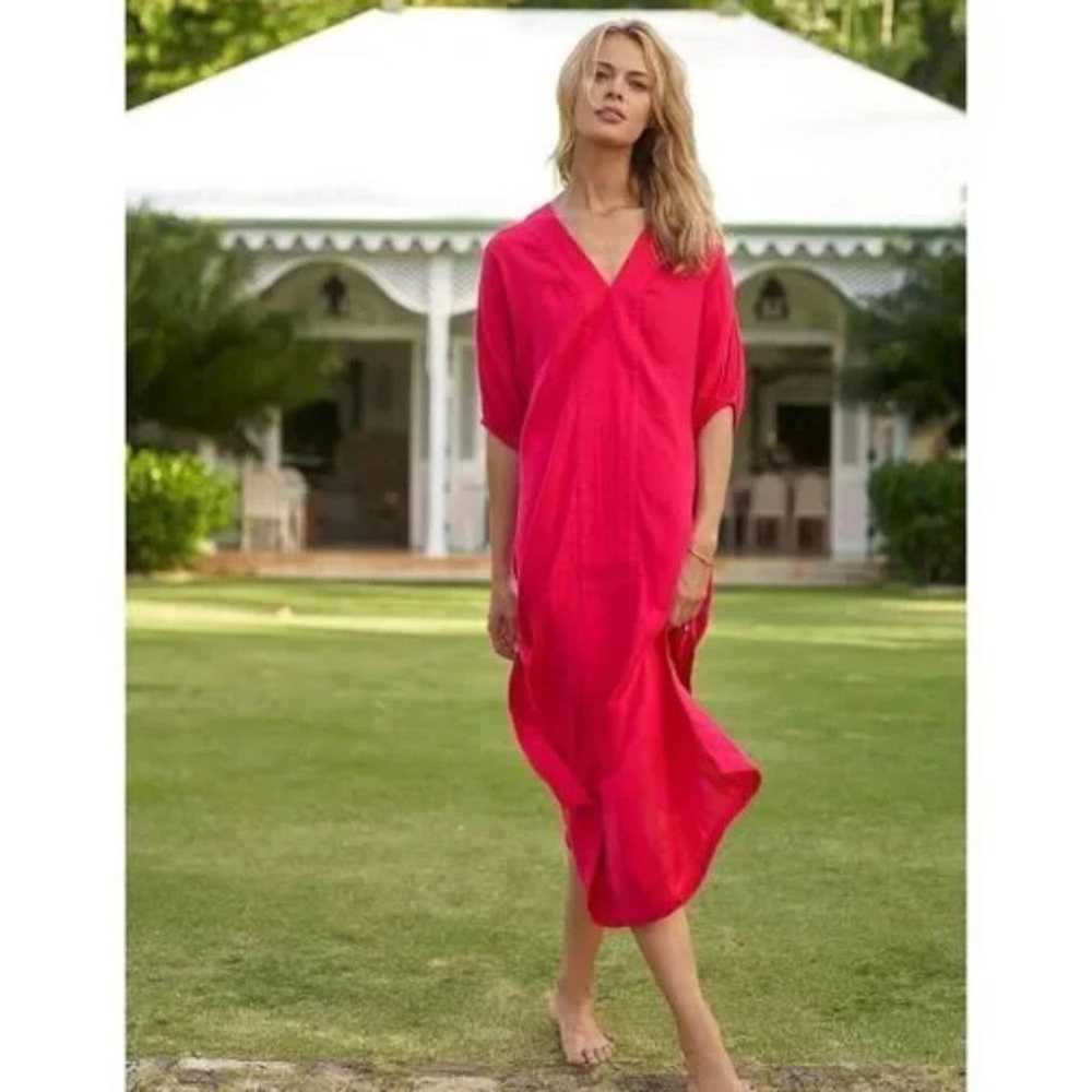 Lake Gauze Caftan Dress Heatwave Pink XXL 2XL V-N… - image 1