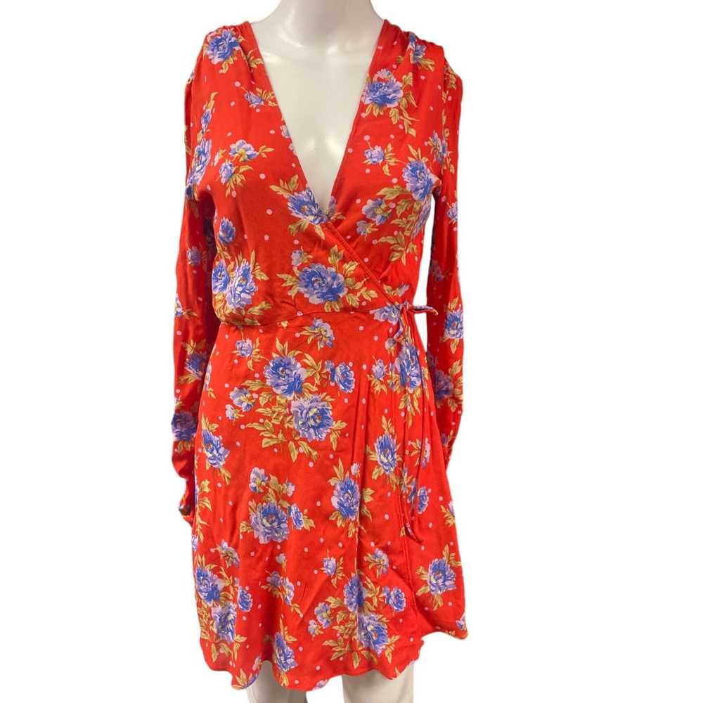 Other Zara Women's Red Floral Long Sleeve Wrap Dr… - image 1