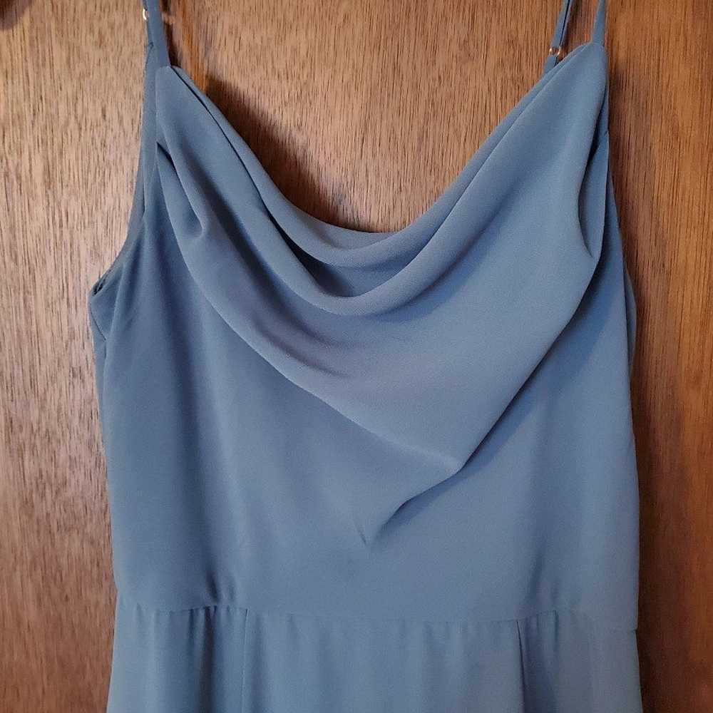 Steel blue cowl neck chiffon dress with slit (siz… - image 3