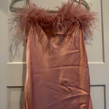 Boheme Slip Dress with Feathers in Dust Pink