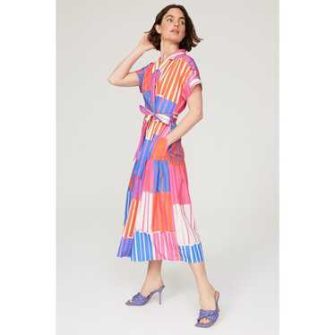 Hutch Rosen Stripe Print Poplin Midi Wrap Shirt D… - image 1