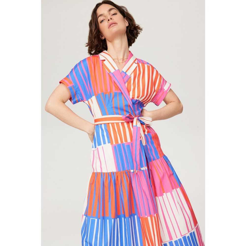 Hutch Rosen Stripe Print Poplin Midi Wrap Shirt D… - image 2