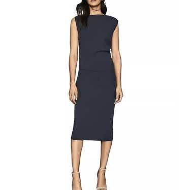 Reiss Claudine Drapped Knitted Bodycon Dress Navy 