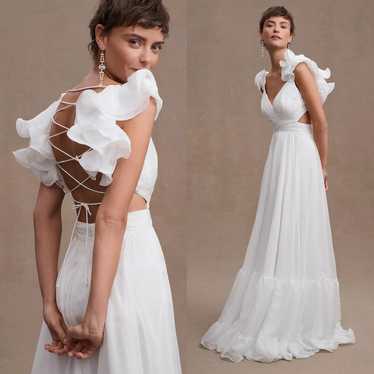 Mac Duggal NEW White Chiffon Ruffle Gown 6