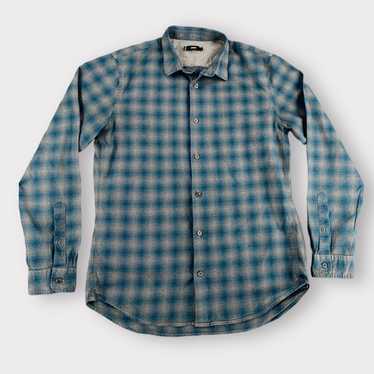 Vince Vince Shadow Plaid Cotton Shirt Teal Blue &… - image 1