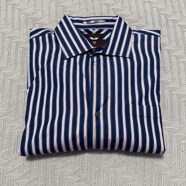 Toscano Toscano navy and pink striped button down 