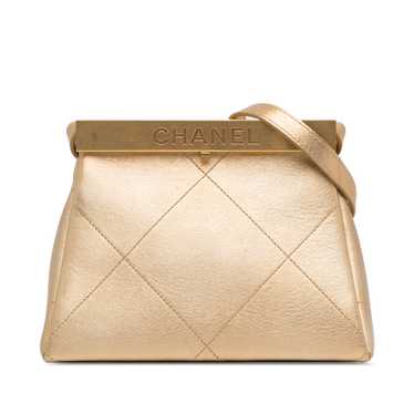 Gold Chanel Calfskin Kiss Lock Frame Bag