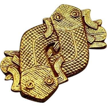 Vintage Koi Fish Pisces Gold Tone Brooch Pendant N