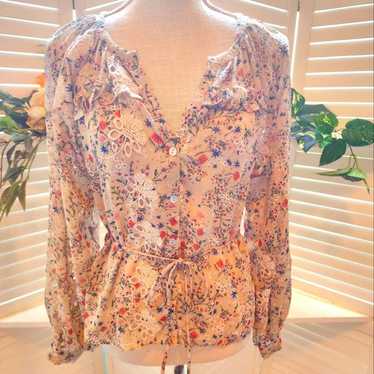 TULAROSA FLORAL BEIGE LACE BUTTON DOWN XS