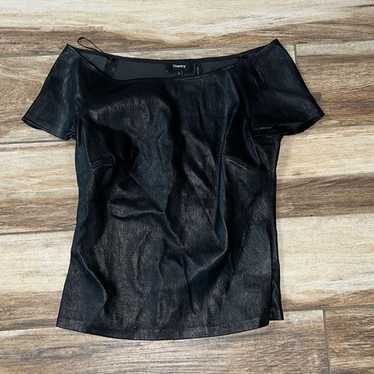 Theory black off the shoulder leather top