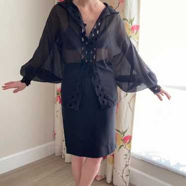 Sheer Black Long Sleeve Collar Chiffon Blouse Shi… - image 1