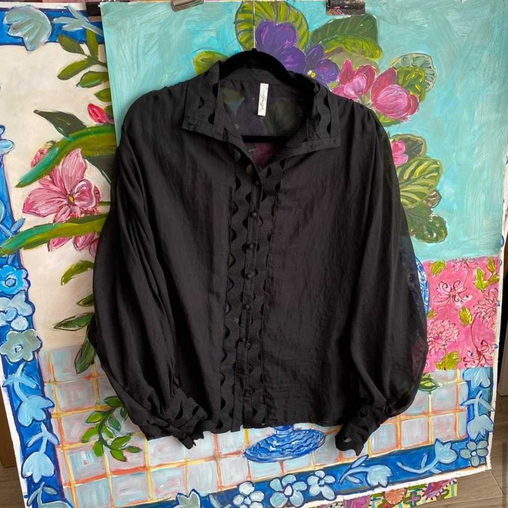 Sheer Black Long Sleeve Collar Chiffon Blouse Shi… - image 4