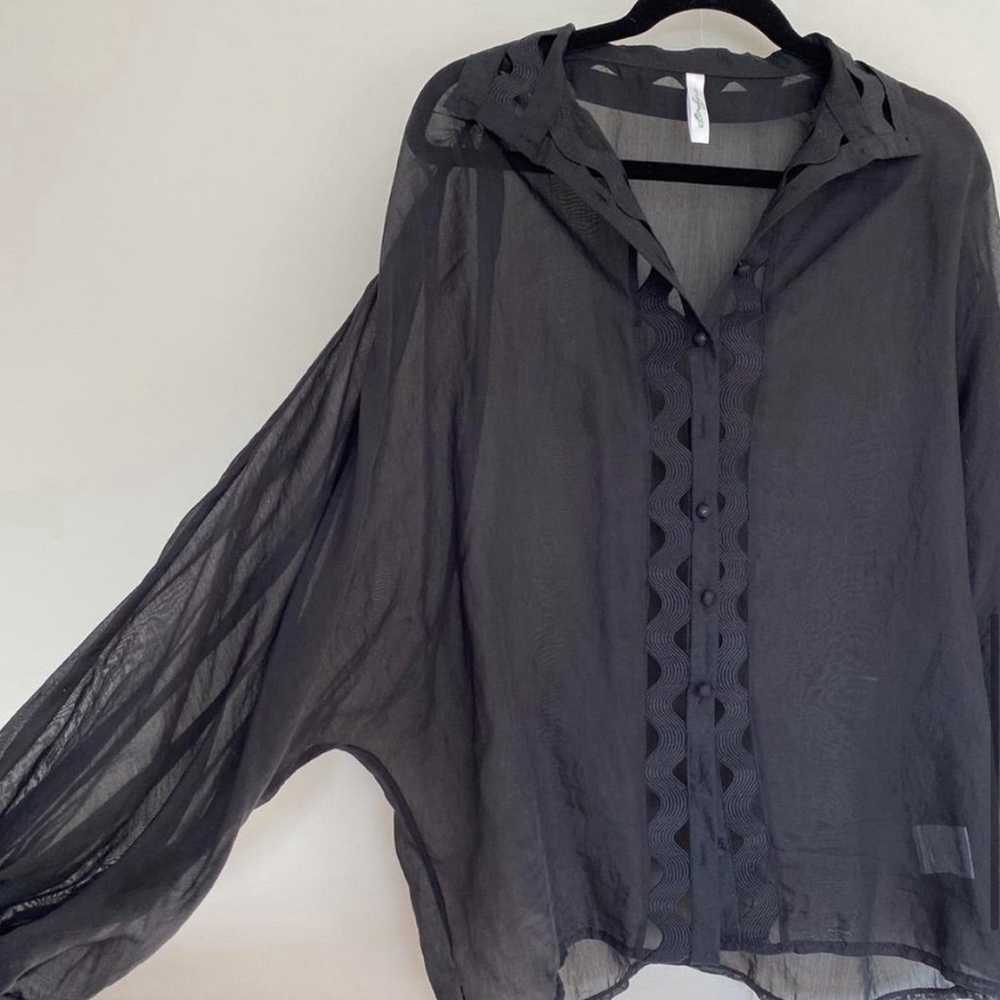 Sheer Black Long Sleeve Collar Chiffon Blouse Shi… - image 5