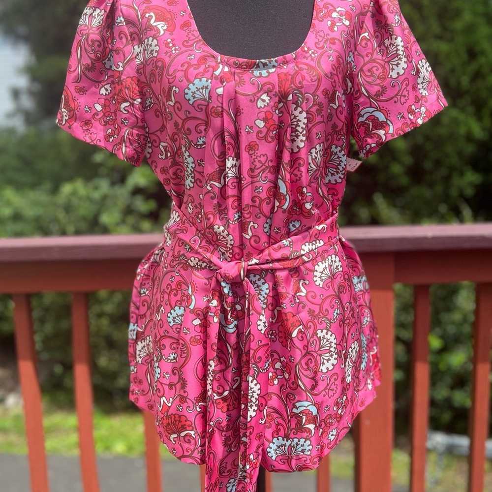 LILLY PULITZER HOTTY PINK FLORAL SILK BLOUSE WITH… - image 1