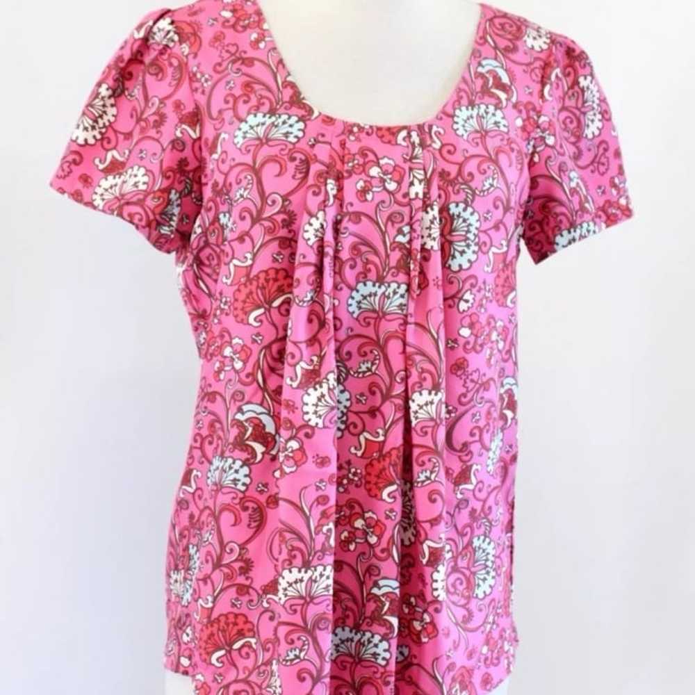 LILLY PULITZER HOTTY PINK FLORAL SILK BLOUSE WITH… - image 2