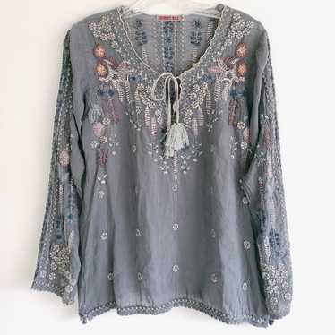 Johnny Was Gray Embroidered Blouse