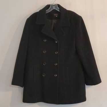 Halston Studio Black Wool Blend Pea  Coat