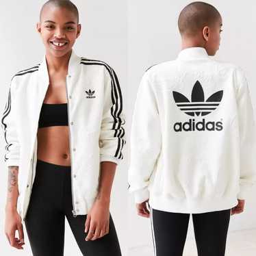 Adidas White Floral Jacquard Bomber Jacket