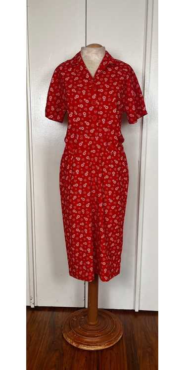 Vintage 1970's Red Country-Chic Day Dress