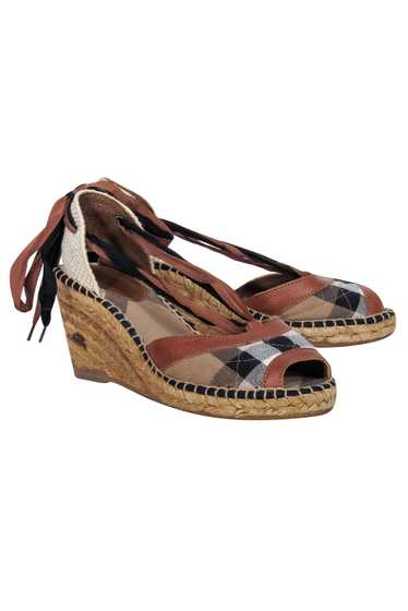 Burberry - Tan Signature Plaid Strappy Wedges Sz 1