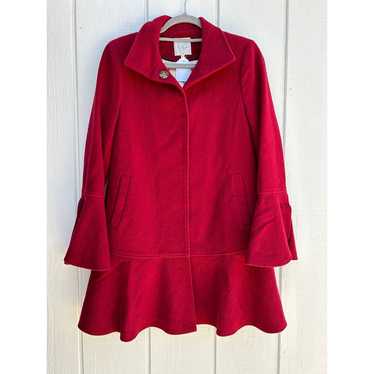 Joie Red Women's Wool Blend Coat, Ruffle Bottom, B