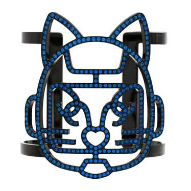 CHANEL Strass Crystal CC Emoji Robot Cat Cuff Blue