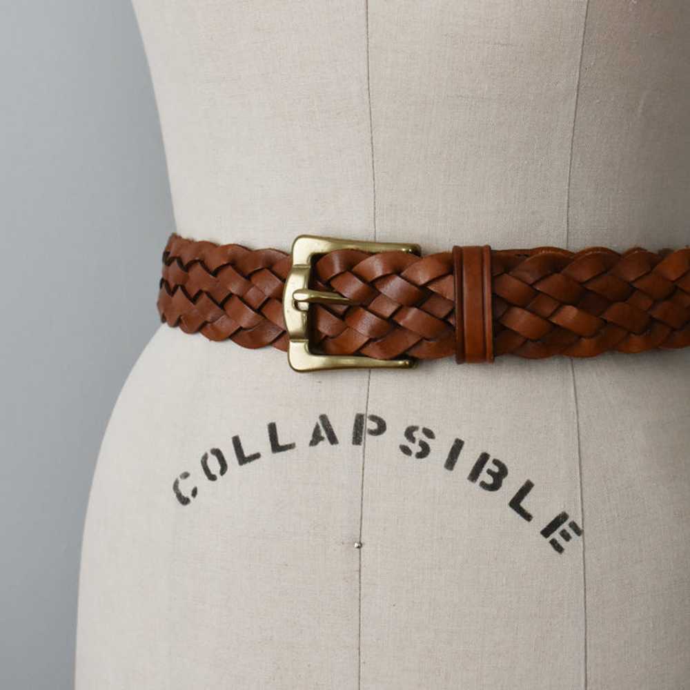 vintage braided brown leather belt (m) - image 2