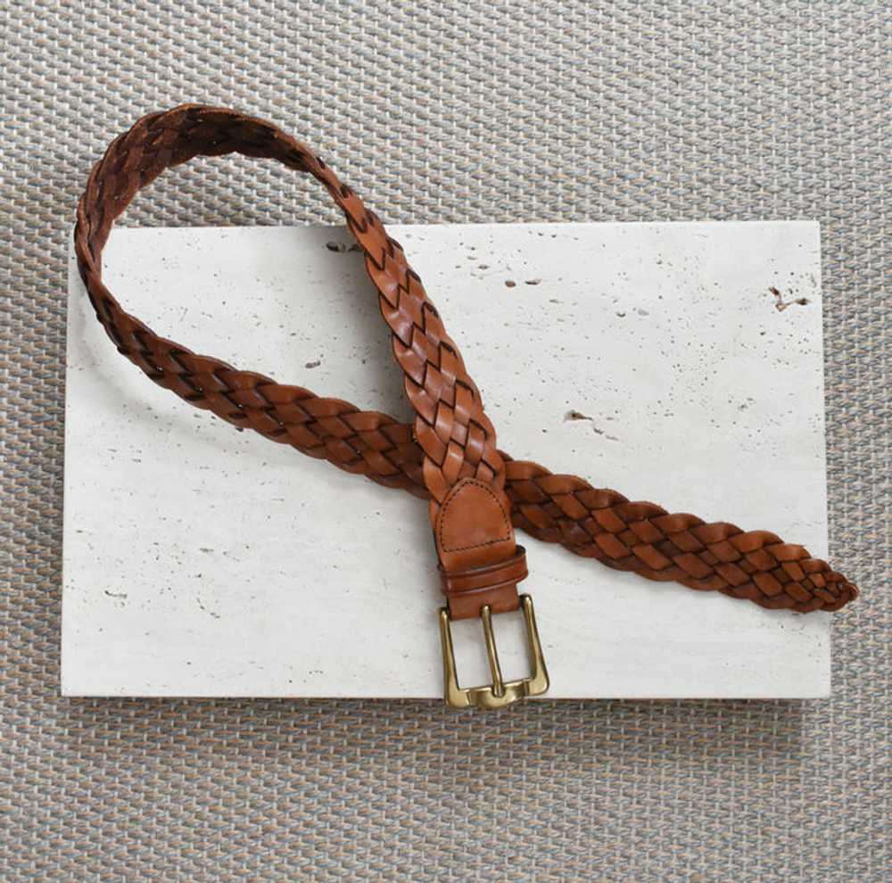 vintage braided brown leather belt (m) - image 4