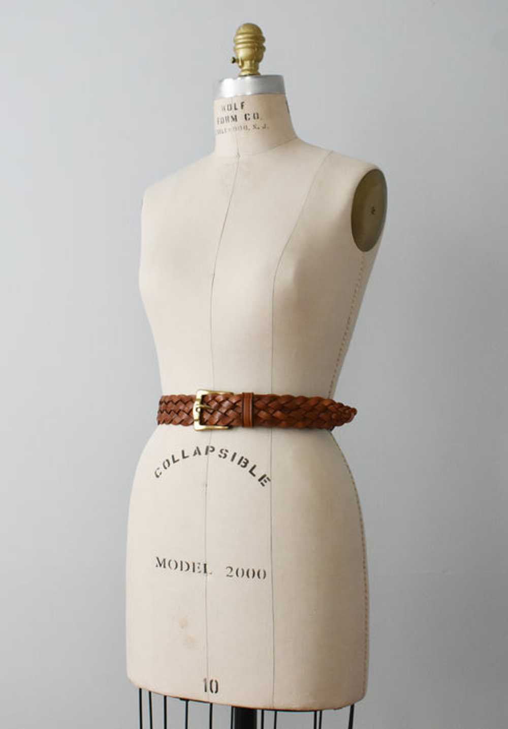 vintage braided brown leather belt (m) - image 5