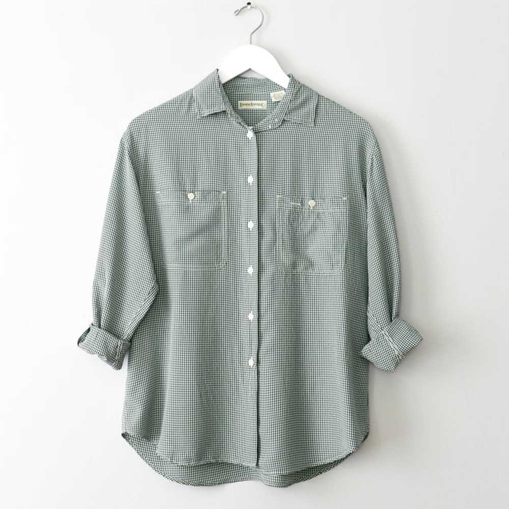 vintage forest green gingham shirt (s/m) - image 1