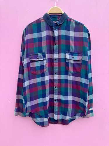 1980S-90S MULTICOLORED MADRAS PLAID COLLARED LONG 