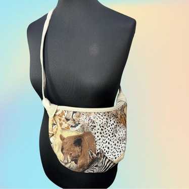 VTG 80's/90's Cream Animal Safari Print Crossbody… - image 1